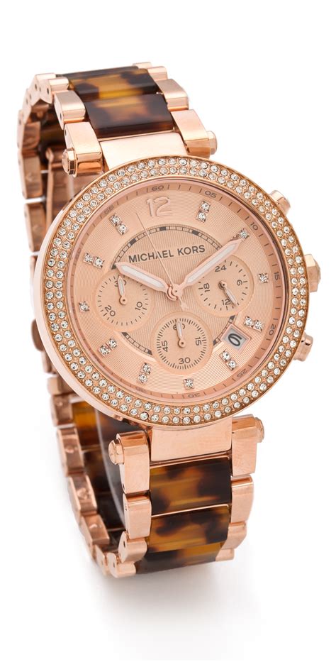 michael kors tortoise rose gold watch|Michael Kors ritz chronograph.